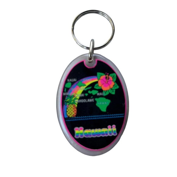 Unknown Other - Vintage Hawaii Acrylic Colorful Keychain Souvenir Keyring Rainbow Map Pineapple